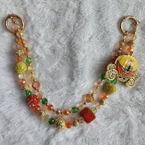 Colorful Beaded 2 Strand Chain with Carriage Purse Charm Bag Chain
